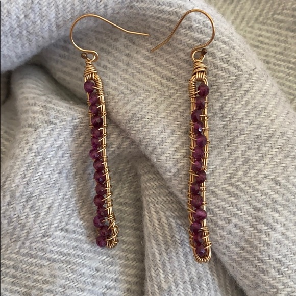 Gold Wire & Purple Gemstone Earrings - Picture 2 of 5